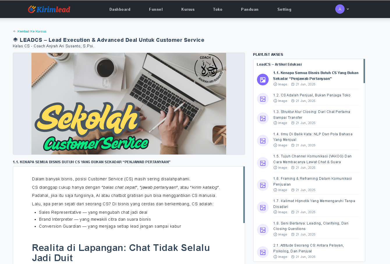 Workshop Customer Service Online Coach Anjrah